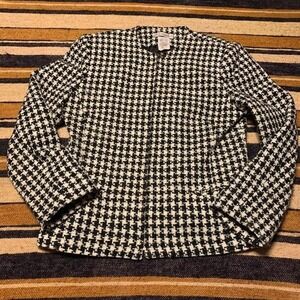 Vintage Dressbarn Blazer Jacket Herringbone Sparkly Black White Preppy Classic 6